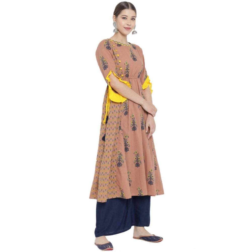 Women'S Casual 3/4 Th Sleeve Floral Printed Cotton Kurti (Mult