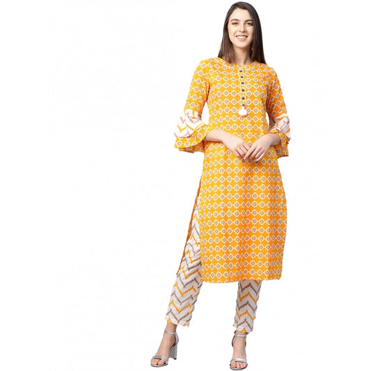 Women'S Casual 3/4 Th Sleeve Floral Printed Cotton Kurti Set (