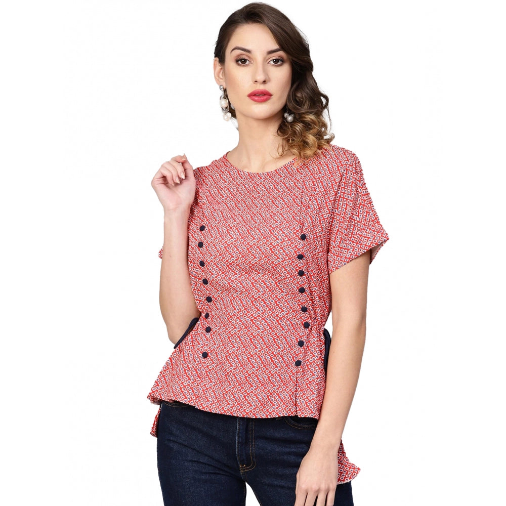 Women'S Casual Short Sleeve Geometric Rayon Top (Red)