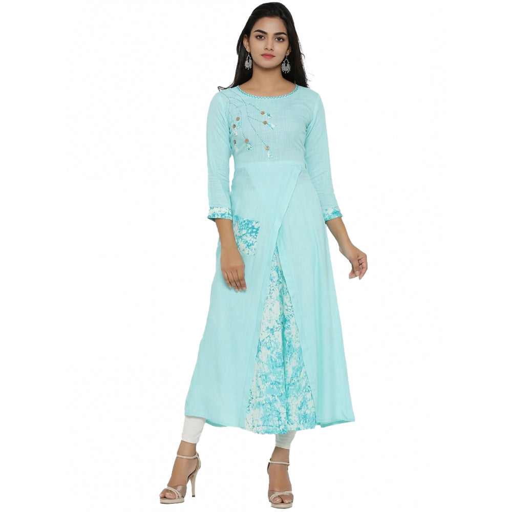 Women'S Casual 3/4 Th Sleeve Embroidery Rayon Kurti (Sky Blue)