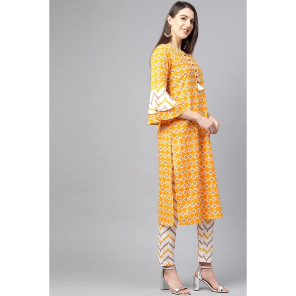 Women'S Casual 3/4 Th Sleeve Floral Printed Cotton Kurti Set (