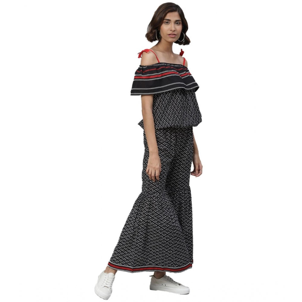 Women'S Casual Shoulder Sleeve Geomatrical Printed Cotton Dres