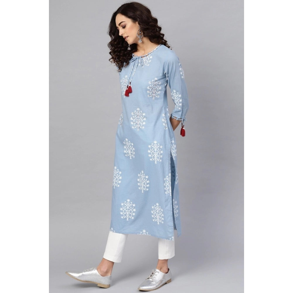 Women'S Casual 3/4 Th Sleeve Embroidery Cambric Cotton Kurti (