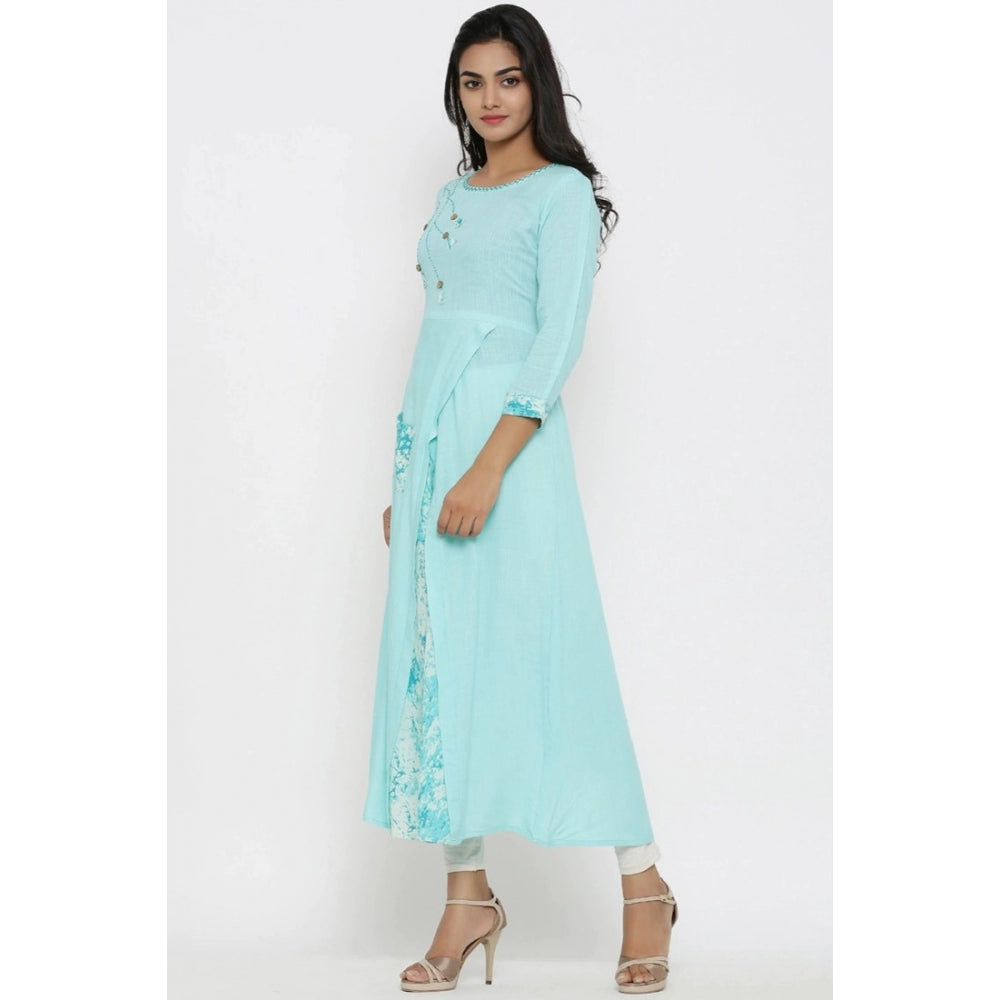 Women'S Casual 3/4 Th Sleeve Embroidery Rayon Kurti (Sky Blue)