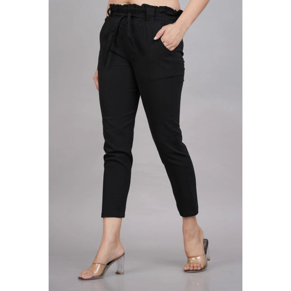 Women'S Casual Solid Lycra Trouser Pant (Black)