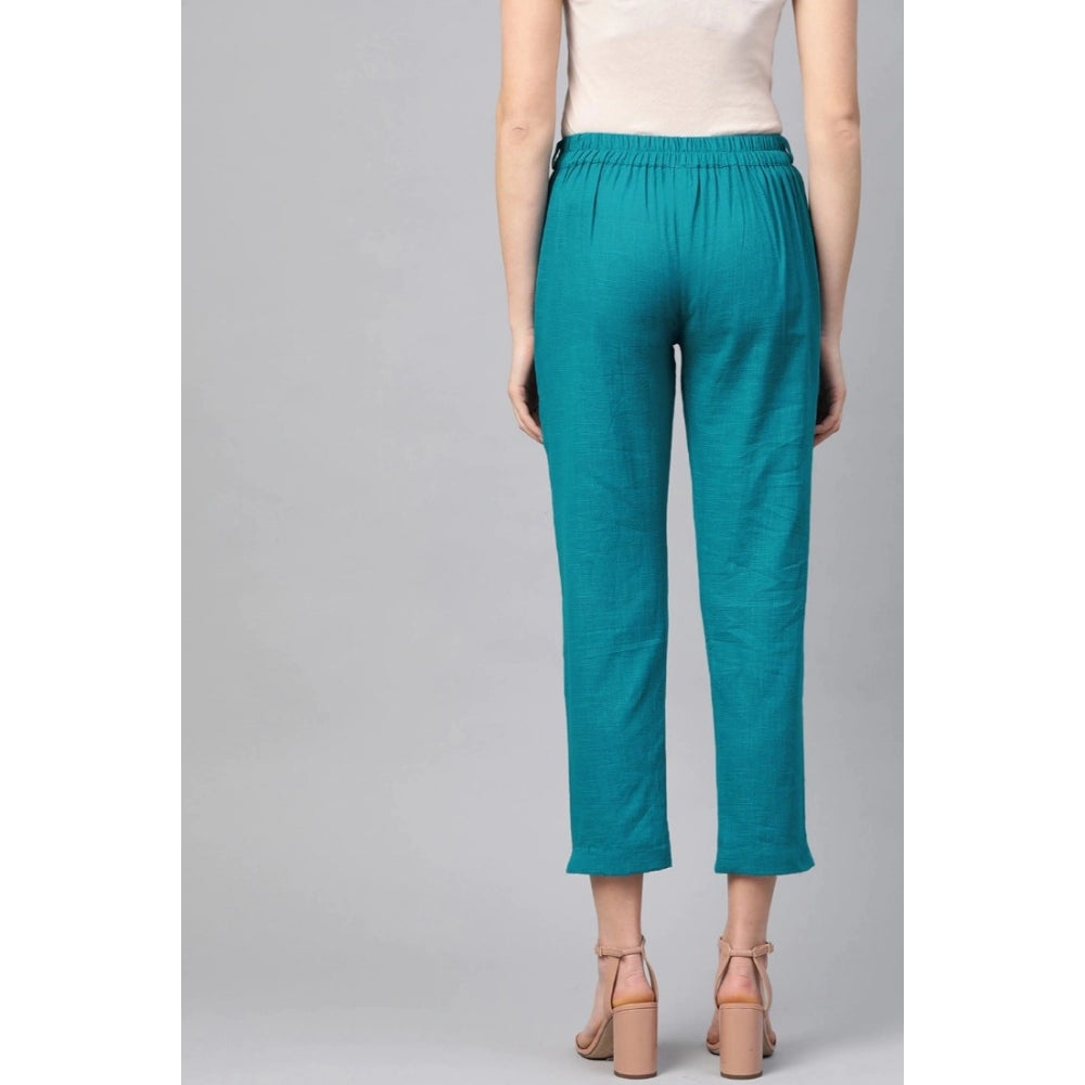 Women'S Casual Solid Cotton Slub Trouser Pant (Rama Blue)