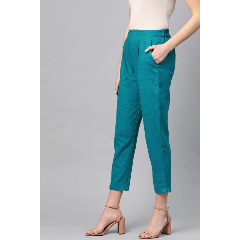 Women'S Casual Solid Cotton Slub Trouser Pant (Rama Blue)