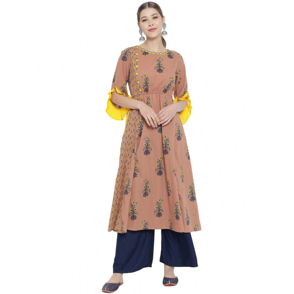Women'S Casual 3/4 Th Sleeve Floral Printed Cotton Kurti (Mult