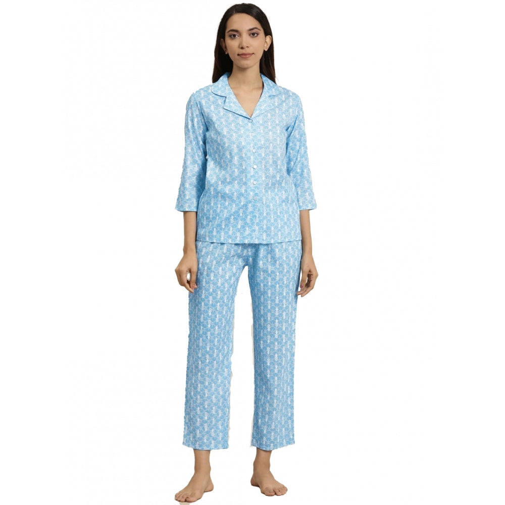 Women'S Casual 3/4 Th Sleeve Floral Printed Rayon Shirt With P