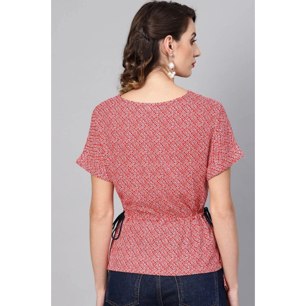 Women'S Casual Short Sleeve Geometric Rayon Top (Red)