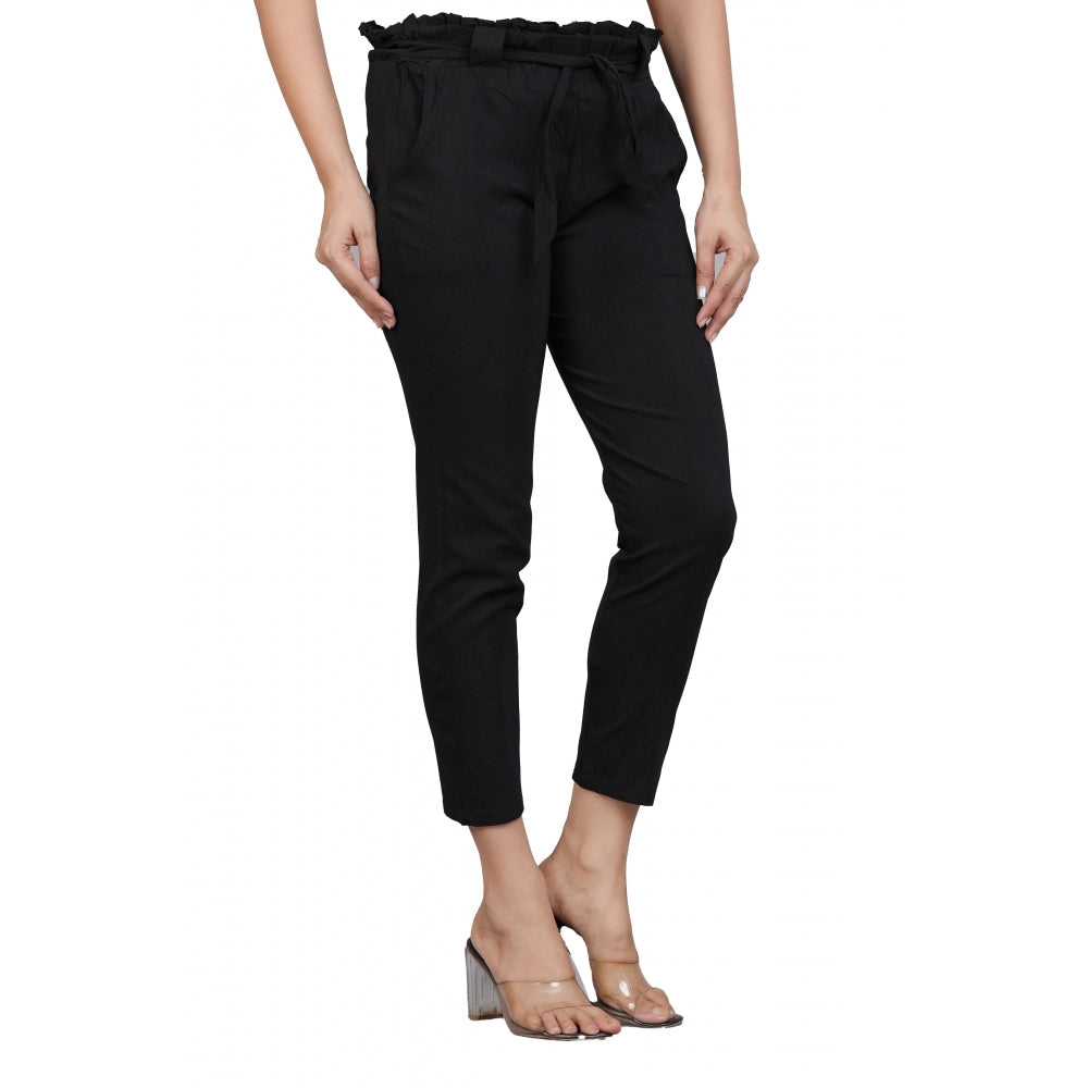 Women'S Casual Solid Lycra Trouser Pant (Black)