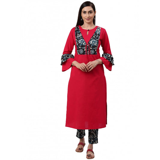 Women'S Casual Bell Sleeves Floral Printed Cotton Kurti Set (R