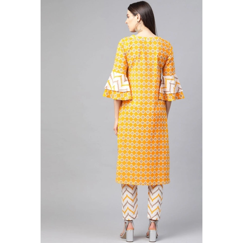 Women'S Casual 3/4 Th Sleeve Floral Printed Cotton Kurti Set (
