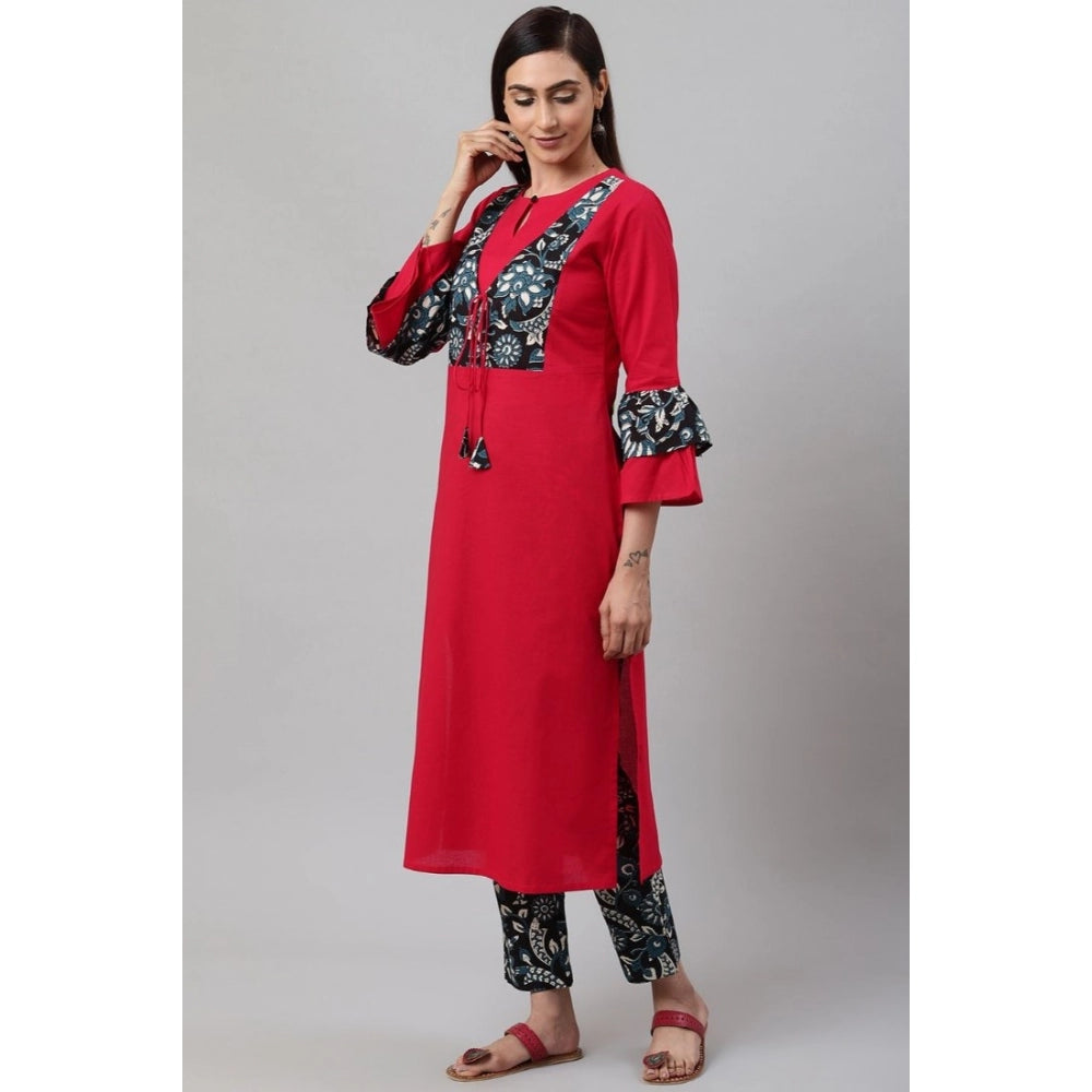 Women'S Casual Bell Sleeves Floral Printed Cotton Kurti Set (R