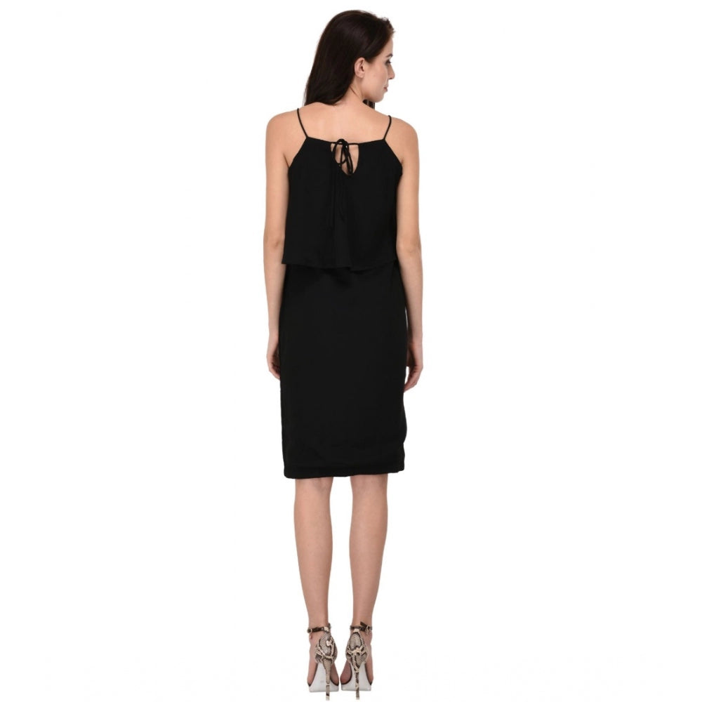 Women'S Cotton Blend Solid Sleeveless Dress (Black)