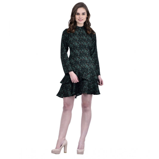 Women'S Cotton Blend Floral Full Sleeves Dress (Green)
