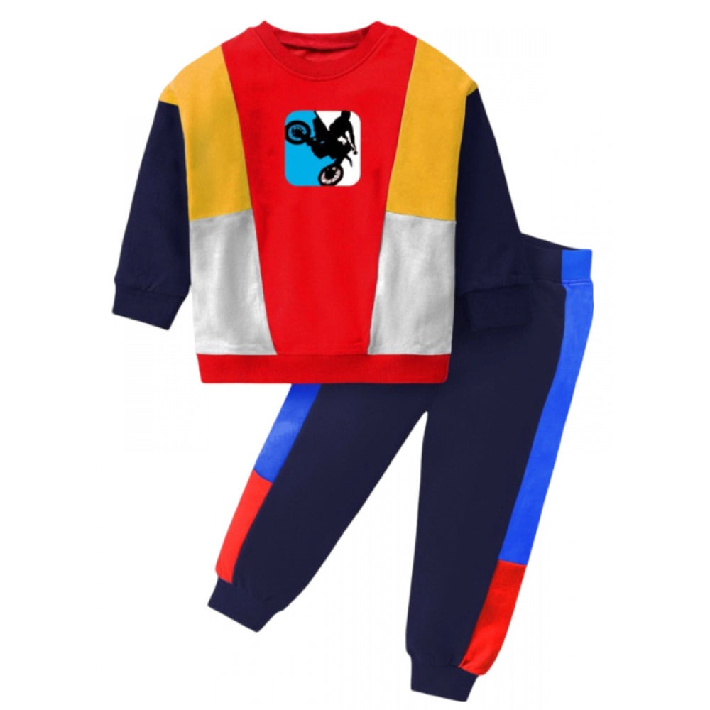 Boy'S Casual Full Sleeve Printed Cotton T Shirt With Pant (Red