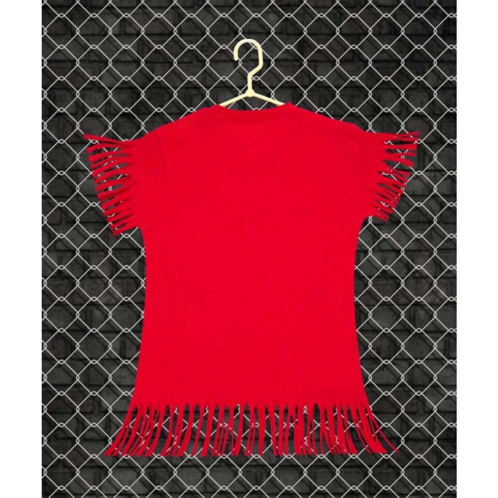 Girl'S Casual Short Sleeve Printed Cotton T Shirt (Red)