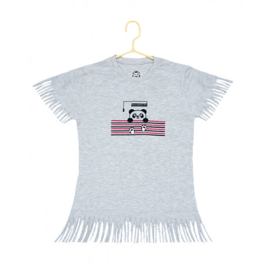 Girl'S Casual Short Sleeve Printed Cotton T Shirt (Grey)