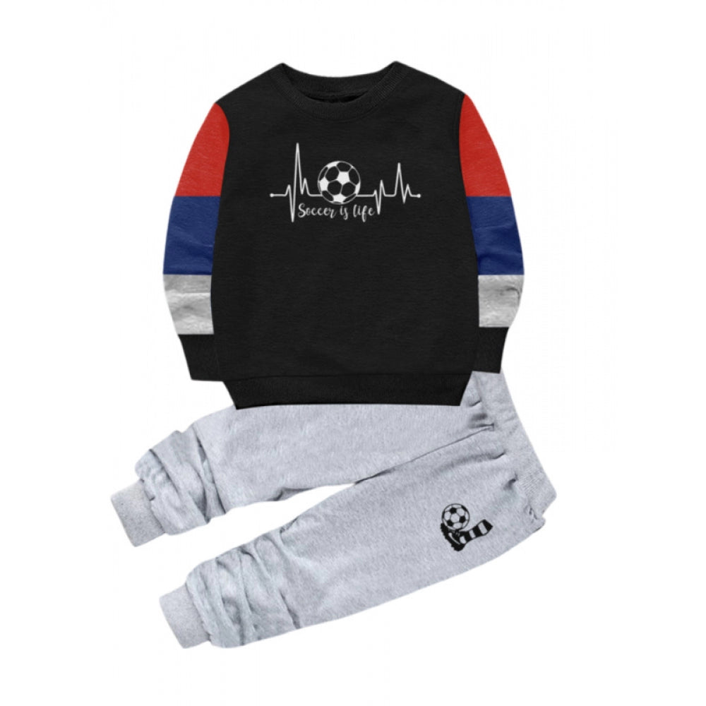 Boy'S Casual Full Sleeve Printed Cotton T Shirt With Pant (Bla