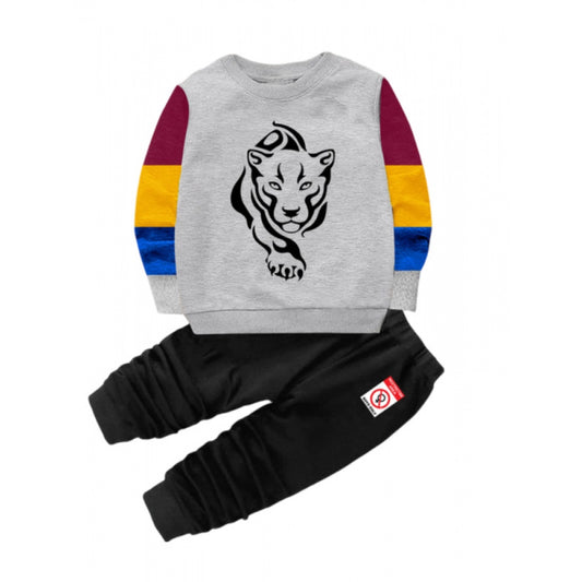 Boy'S Casual Full Sleeve Printed Cotton T Shirt With Pant (Gre