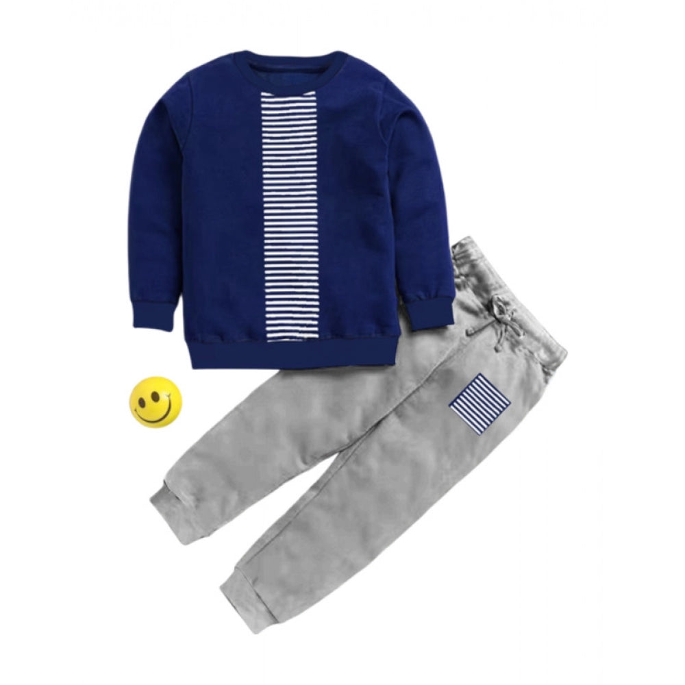 Boy'S Casual Full Sleeve Printed Cotton T Shirt With Pant (Nav