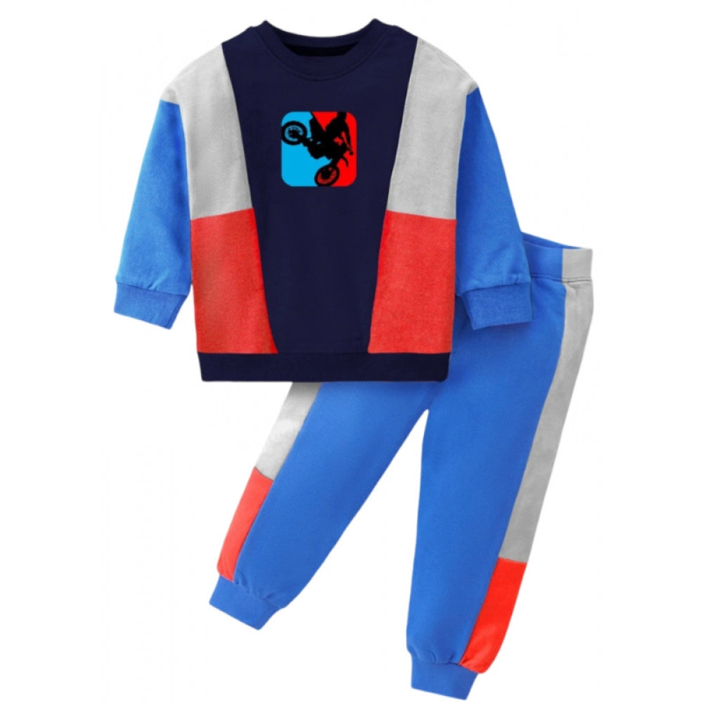 Boy'S Casual Full Sleeve Printed Cotton T Shirt With Pant (Blu