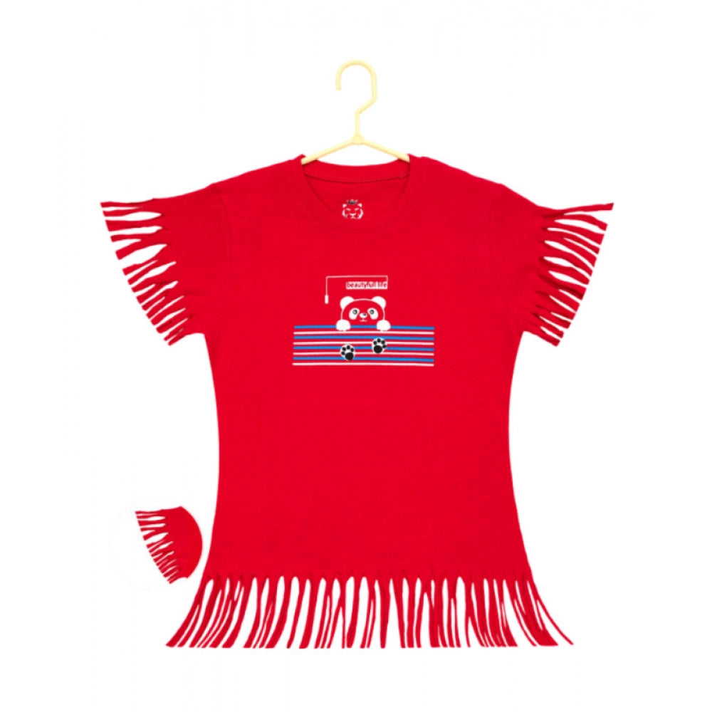 Girl'S Casual Short Sleeve Printed Cotton T Shirt (Red)