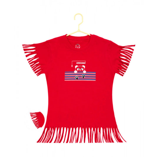 Girl'S Casual Short Sleeve Printed Cotton T Shirt (Red)