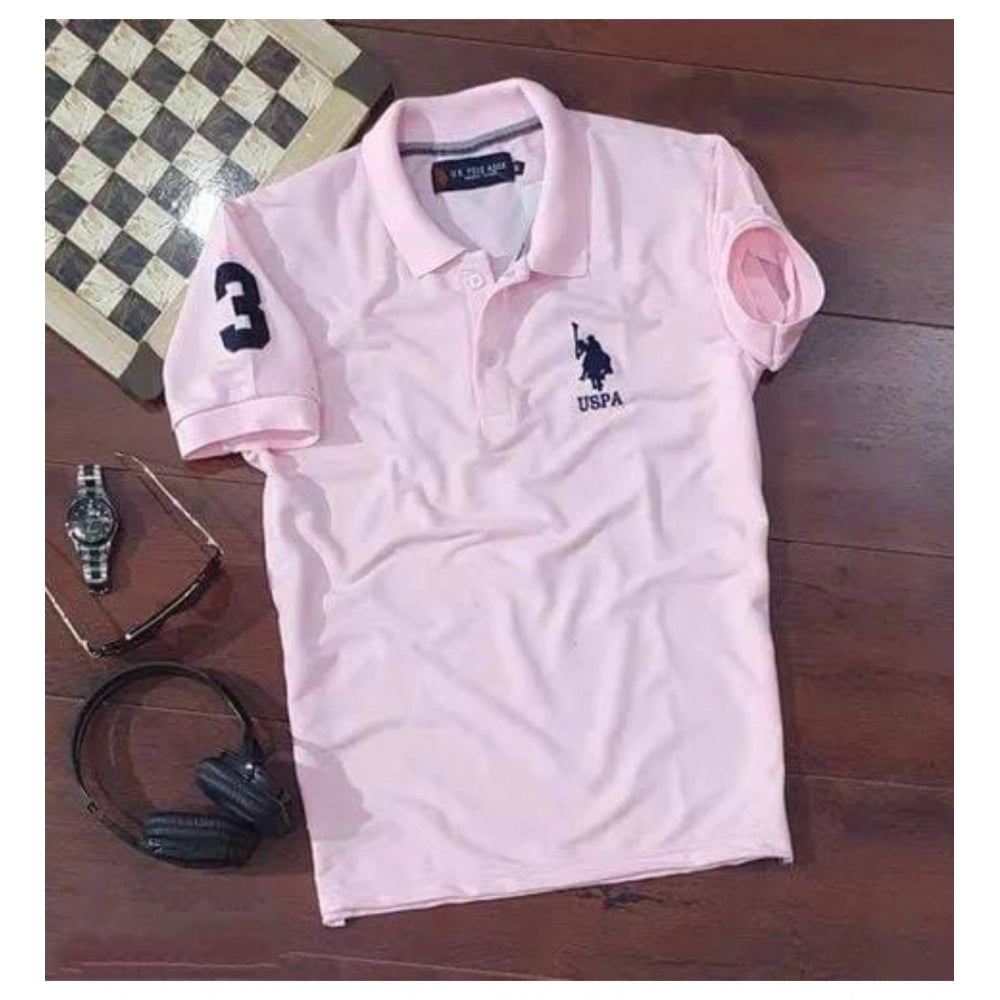 Men'S Casual Half Sleeve Solid Cotton Polo Neck T-Shirt (Pink)