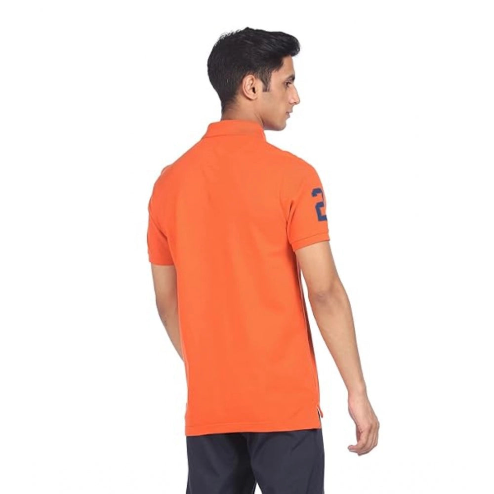 Men's Casual Half sleeve Solid Cotton Polo Neck T-shirt (Orange)