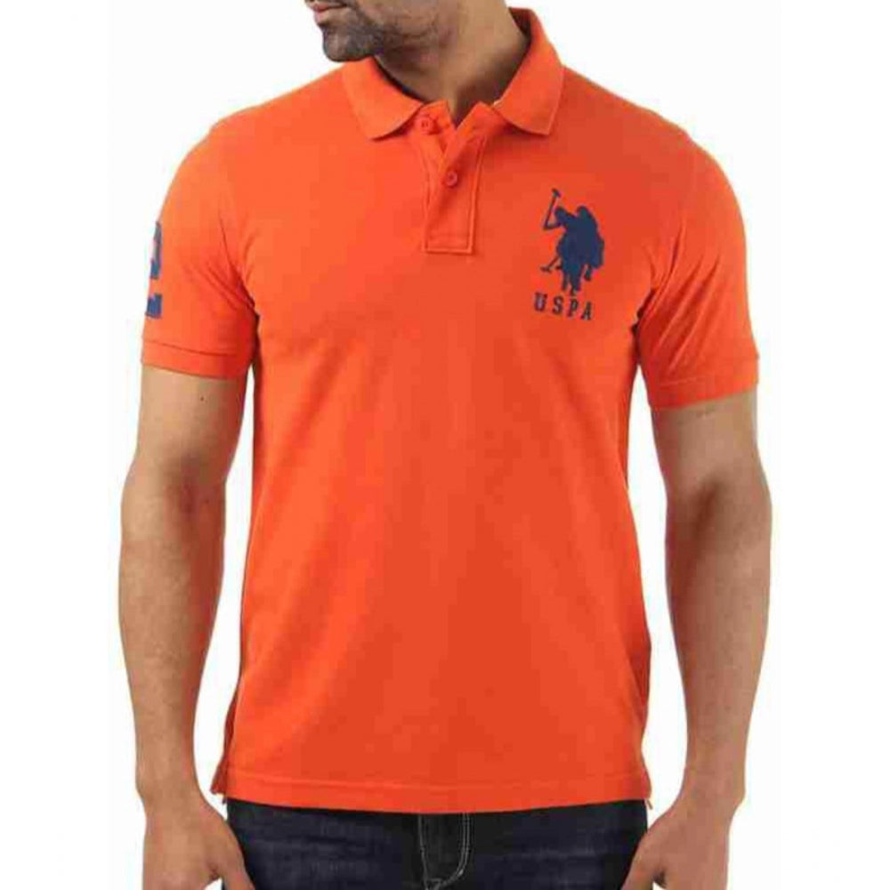 Men's Casual Half sleeve Solid Cotton Polo Neck T-shirt (Orange)