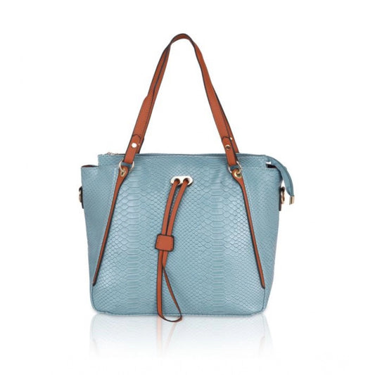 Women's Faux Leather Textured Tote Bag (Blue)