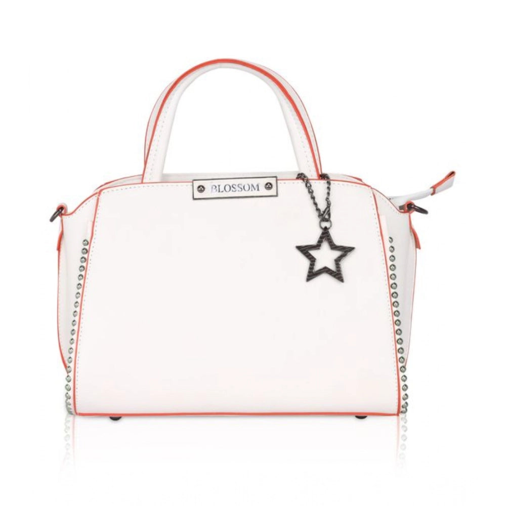 Women'S Faux Leather Metal Beads Handbag (White)