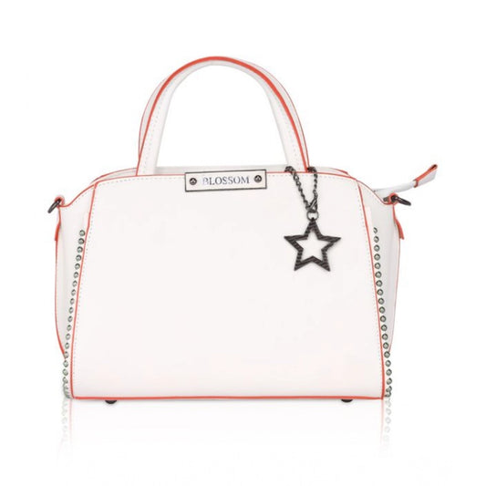 Women'S Faux Leather Metal Beads Handbag (White)