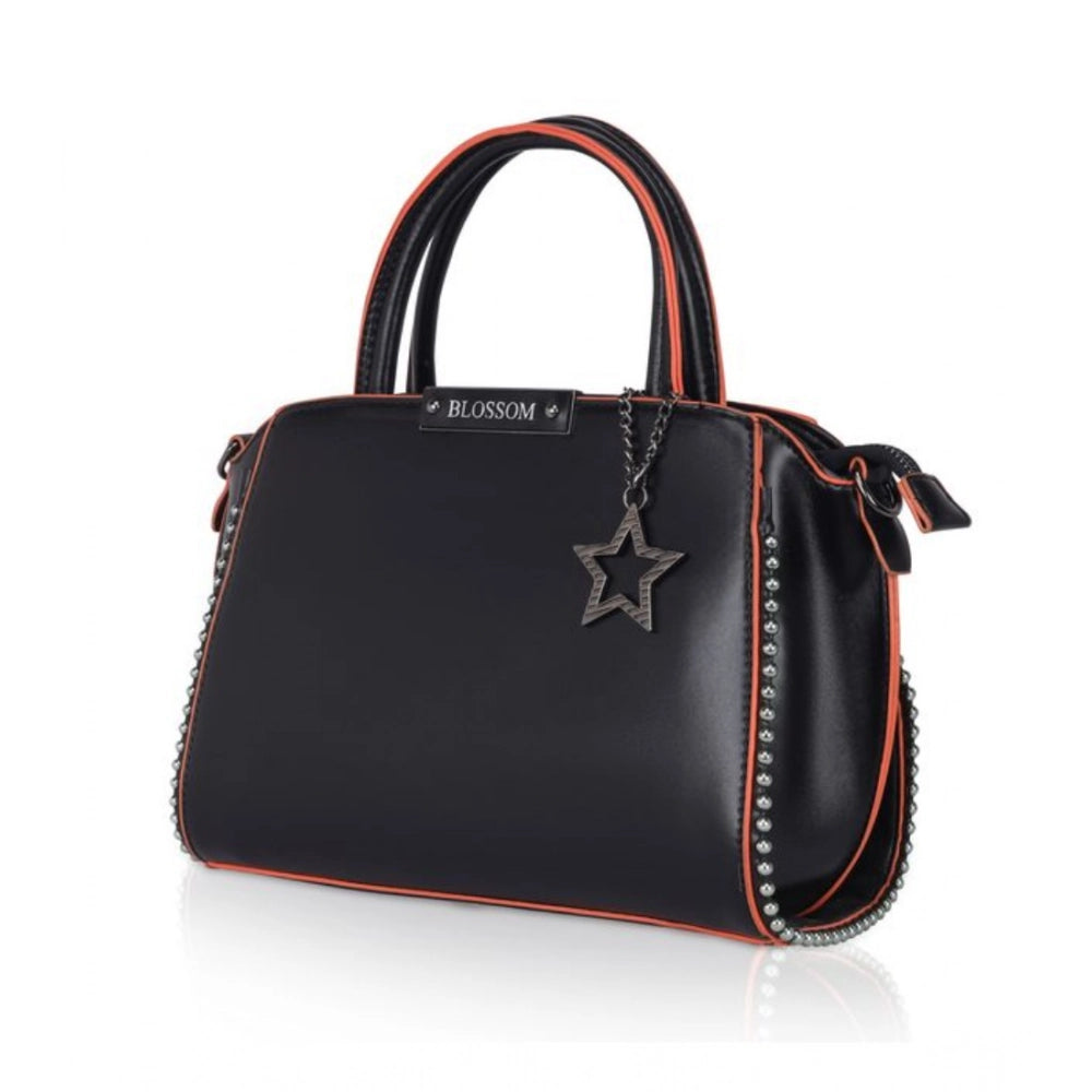 Women'S Faux Leather Metal Beads Handbag (Black)