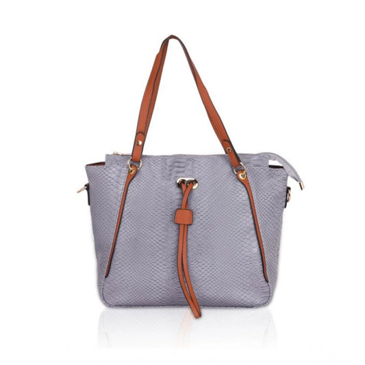 Women's Faux Leather Textured Tote Bag (Grey)