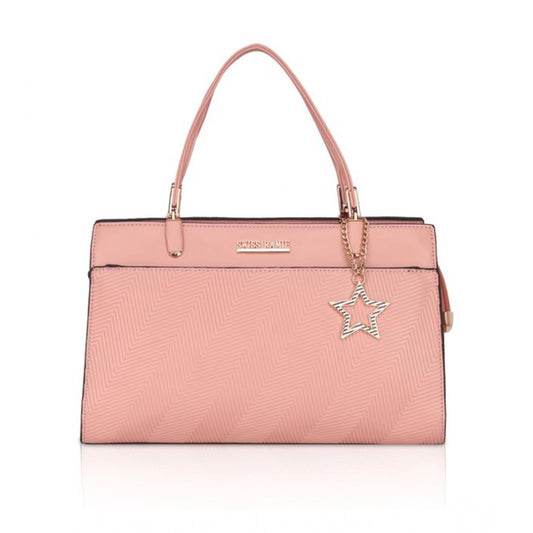 Women's Faux Leather Textured Adjustable Long Belt Handbag (Pink)