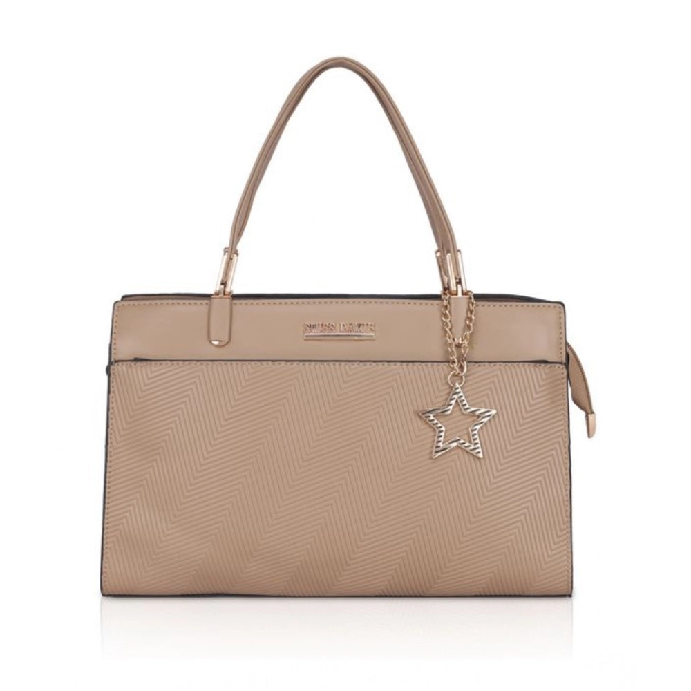 Women's Faux Leather Textured Adjustable Long Belt Handbag (Khaki)