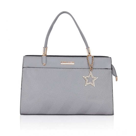 Women's Faux Leather Textured Adjustable Long Belt Handbag (Grey)