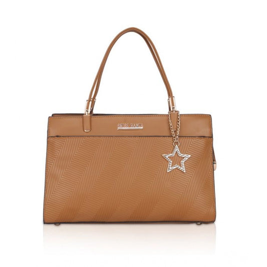 Women's Faux Leather Textured Adjustable Long Belt Handbag (Brown)