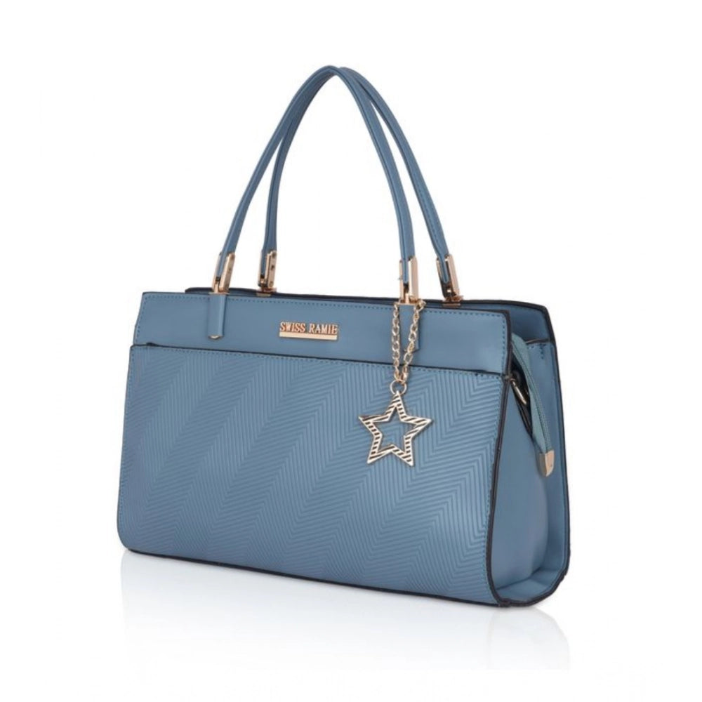 Women's Faux Leather Textured Adjustable Long Belt Handbag (Blue)