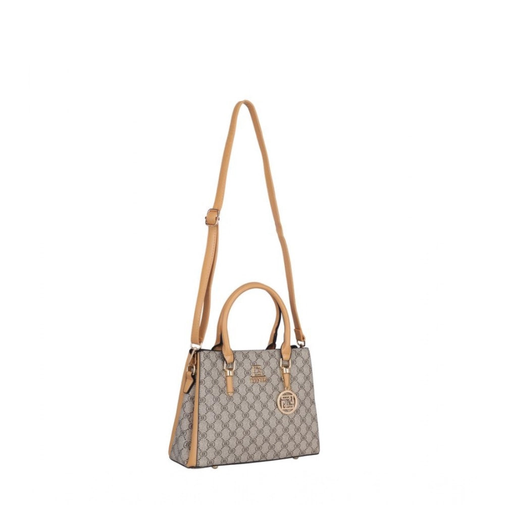 Women'S Faux Leather Printed Handbag (Camel)