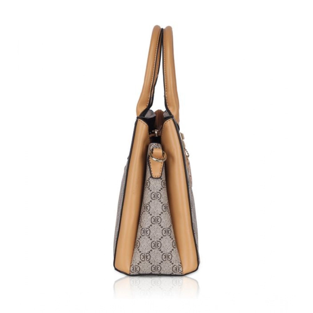 Women'S Faux Leather Printed Handbag (Camel)