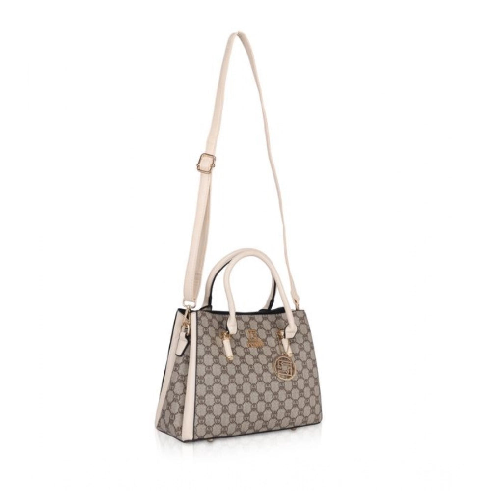 Women'S Faux Leather Printed Handbag (Beige)