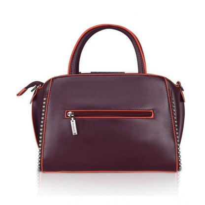 Women's Faux Leather Metal Beads Handbag (Wine Red)