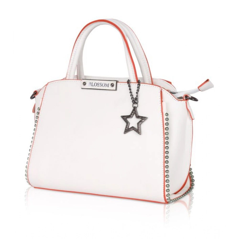 Women'S Faux Leather Metal Beads Handbag (White)
