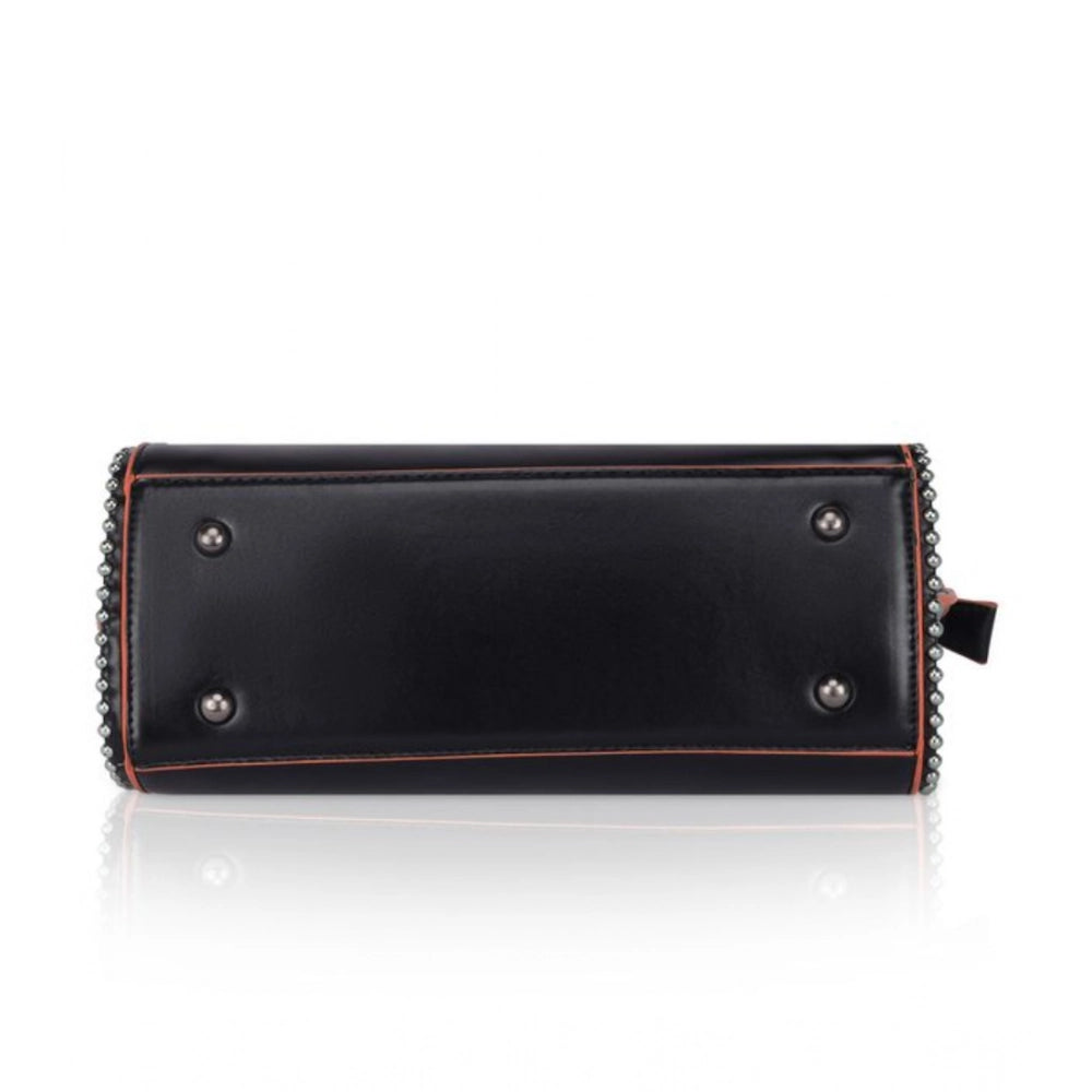 Women'S Faux Leather Metal Beads Handbag (Black)