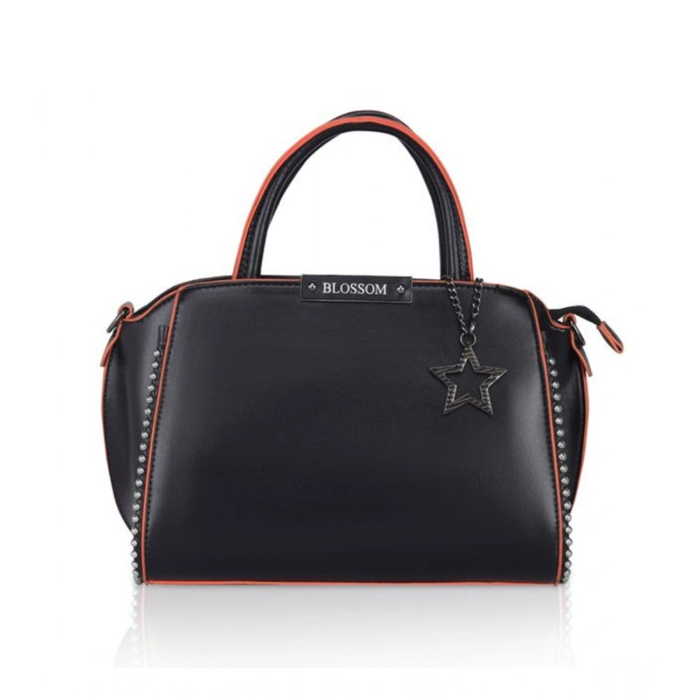 Women'S Faux Leather Metal Beads Handbag (Black)