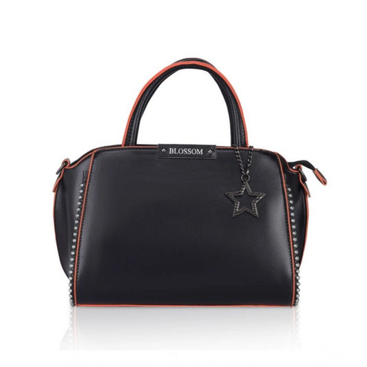 Women'S Faux Leather Metal Beads Handbag (Black)